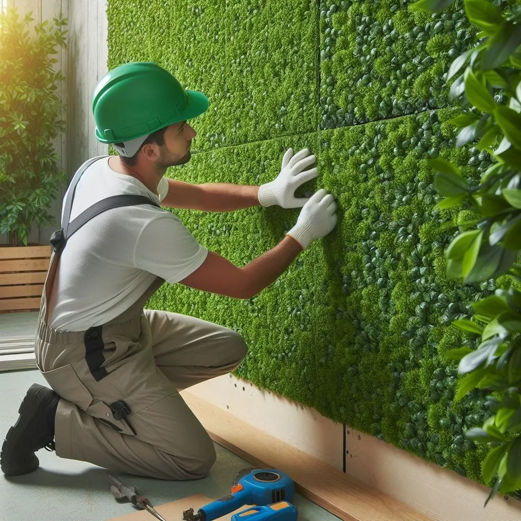 elaborar un muro verde artificial implica crear una estructura similar a un jardin vertical, pero utilizando materiales sinteticos en lugar de plantas vivas